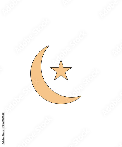 Minimalist Crescent Moon and Star Icon Illustration for Islamic Spiritual Design Themes Modern Flat Symbol