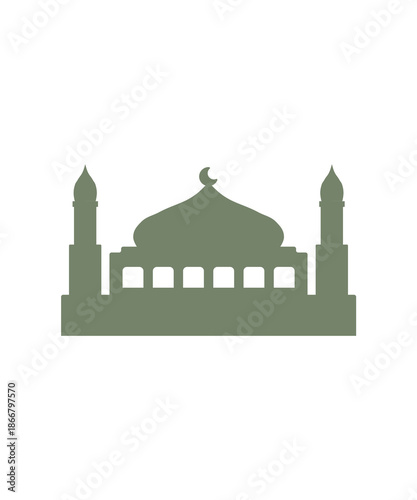 Minimalist Mosque Silhouette Illustration with Crescent Dome and Twin Minarets on Dark Background