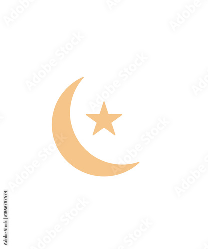 Minimalist Crescent Moon and Star Illustration for Islamic Spiritual Design Icon Flat Style Modern Symbol