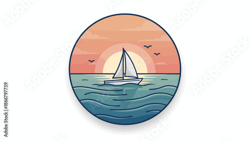 Serene sailboat on ocean waves during sunset vector illustration