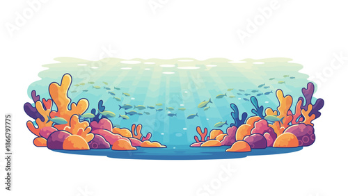 Underwater Scene with Coral and Fish Vector Illustration
