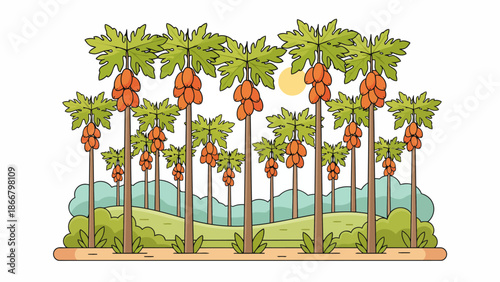 Tall Coconut Palm Trees Standing Upright in Tropical Setting.