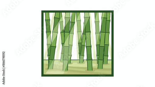 Bamboo stalks rising as a dense green vertical forest pattern.