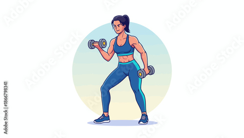 Female Athlete Lifting Dumbbells In Workout Pose.