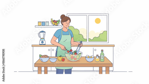 Professional Chef Preparing Fresh Ingredients On Kitchen Island.