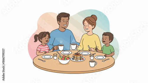 Family Dinner At Table Sharing Meal Together.