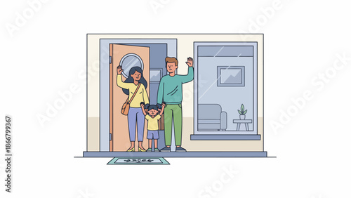 Family Portrait At Home Doorway With Members.