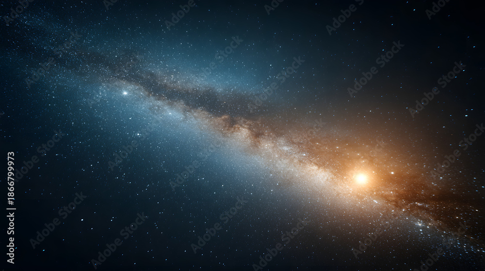 Fototapeta premium A mesmerizing view of the galaxy. It features a galaxy's bright center, stars and celestial phenomena