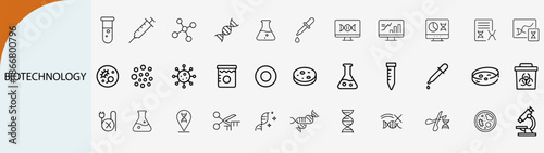 biotechnology and genetic engineering outline icons, science research vector set