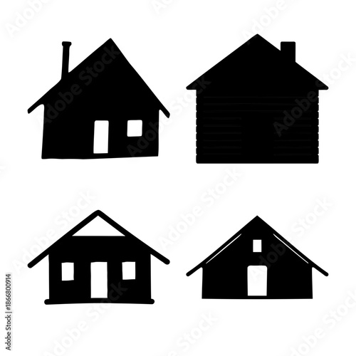 Hand drawn house silhouettes set: various home symbols collection. Vector
