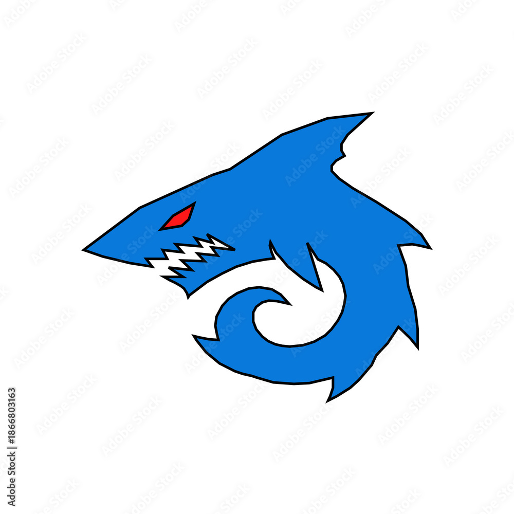 Fototapeta premium Shark Attack Gaming Logo with Red Eyes and Sharp Teeth.