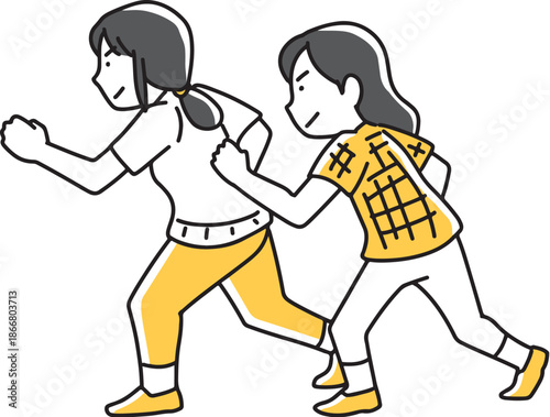 スタートの構えをする2人の女の子