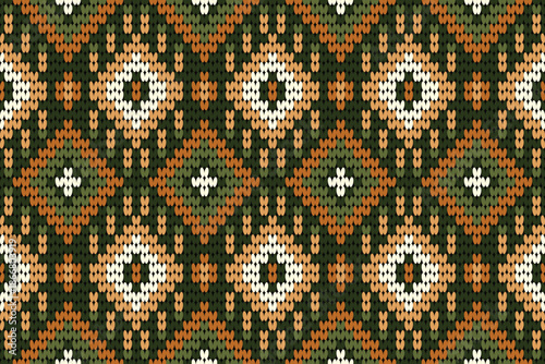 Intricate Folk Art Knitting Pattern in Earthy Tones for Textile and Decor