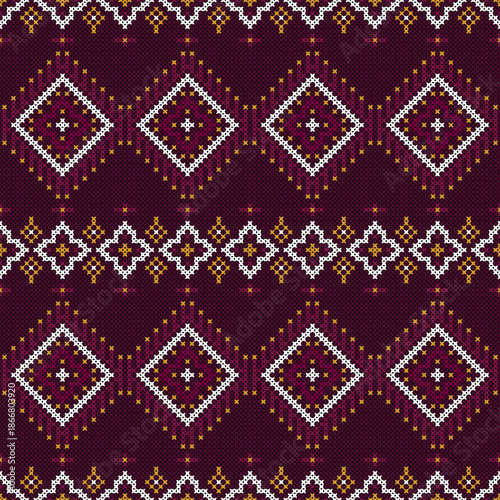 Seamless Ethnic Knitted Pattern with Geometric and Folk-Inspired Motifs