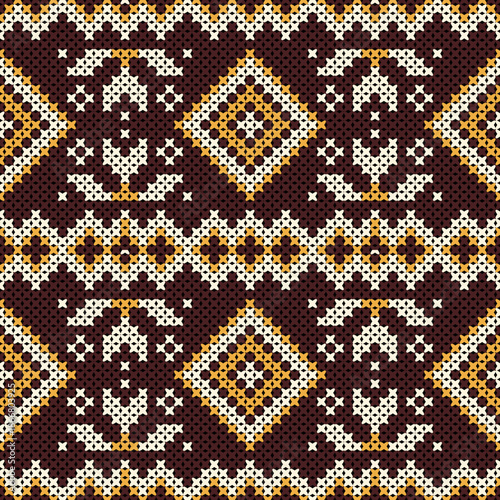 Seamless Ethnic Knitted Pattern with Geometric and Folk-Inspired Motifs
