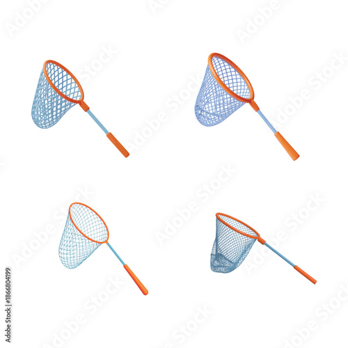Handheld Fishing Net Vector Icon for Angling Aquarium and Wildlife Catch Concept