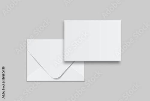 Minimal white envelope and paper mockup set on neutral background, clean stationery composition for corporate branding, business correspondence, invitation layout, print presentation