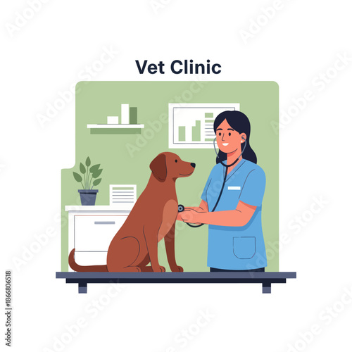 Veterinarian Examining Dog at Clinic.