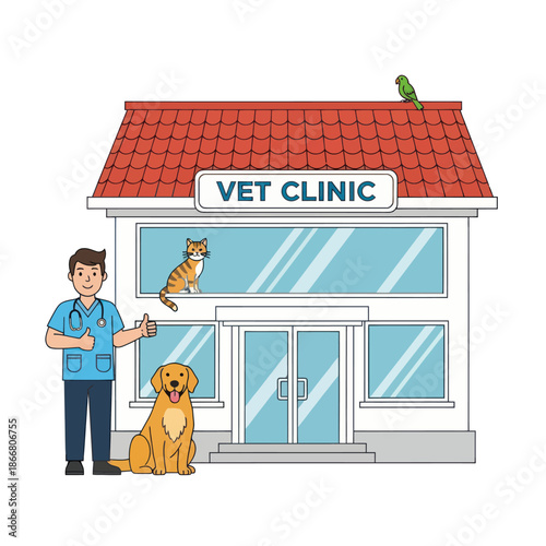 Veterinarian with Dog and Cat at Clinic.