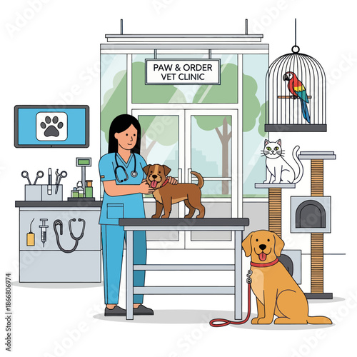 Veterinarian Examining Dog in Clinic Setting.