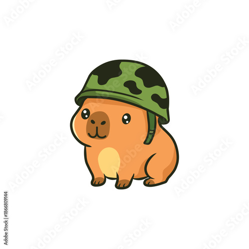Funny Capybara cartoon wearing an army hat vector illustration for kids design