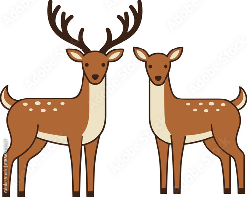 cute,deer,couple,cartoon,illustration,forest,animals,stag,doe,wildlife,character,pair,vector,design,adorable,nature,kids,style,flat,clipart