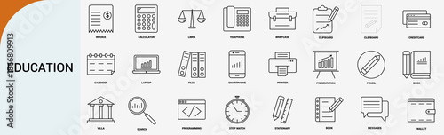 education and school learning outline icons, university study vector set