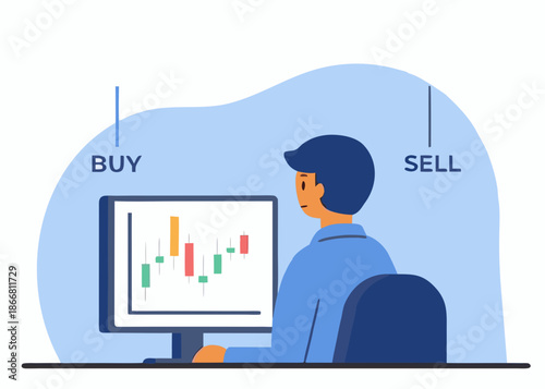 Man analyzing stock market data on a computer buy and sell options