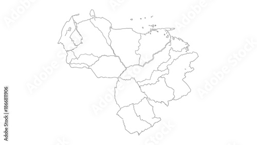 Detailed Outline Map of Venezuela with State Borders on an Isolated White Background