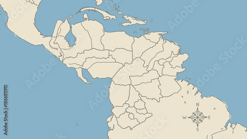 Detailed political map showing Venezuela within the broader Central America and Northern South America region, featuring country borders, coastal lines, and blue sea.