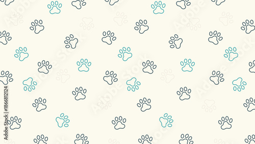 Seamless paw print pattern vector with cute dog and cat footprints, minimalist pet background design, perfect for fabric, wallpaper, textile, wrapping paper, and animal themed products