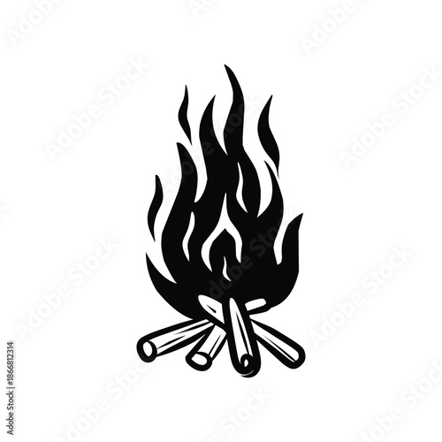 Camp fire with bright fire flame doodle illustration