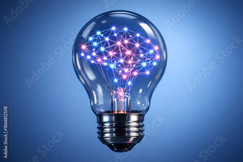 Artificial Intelligence Concept with Glowing Neural Network Inside Light Bulb