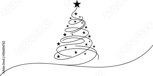 Minimalist Christmas tree spiral with stars isolated on white background, elegant holiday decoration, modern festive vector illustration design