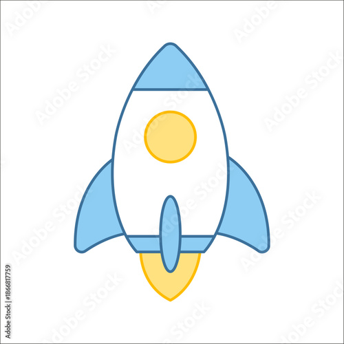 A stylized rocket flying upwards, symbolizing a business startup launch, rapid growth, and innovation