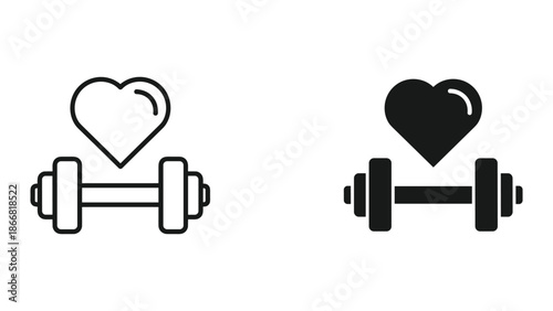 Dumbbell with heart symbolizing fitness and love