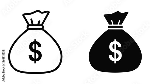 Money bag icon set with dollar sign