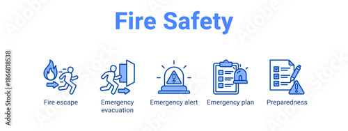 Fire Safety web banner icon vector illustration concept for  with icon of Fire escape, Emergency evacuation, Emergency alert.