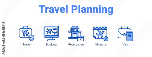 Travel Planning web banner icon vector illustration concept for  with icon of Travel, Booking.