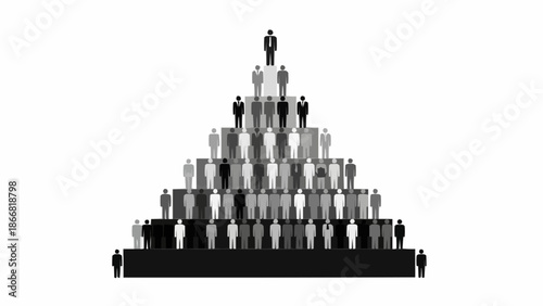 Hierarchical pyramid structure made of silhouetted business people.