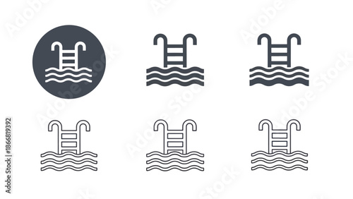 Pool ladder variations - SVG and PNG icons - Vector Icons and Stickers - PNG, SVG, EPS - Glyph and solid icon set - Icon vector - Flat Design Icon - line icon set