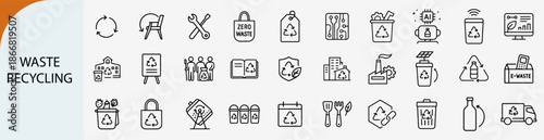 waste recycling and ecology icon set, line style vector