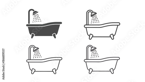 Collection of bathtubs with running water - SVG and PNG icons - Vector Icons and Stickers - PNG, SVG, EPS - Glyph and solid icon set - Icon vector - Flat Design Icon - line icon set