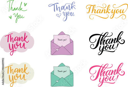 Thank You Banner Icon set. Thank You for holiday Thanksgiving Day, vintage graphic, banner, poster. Greeting card calligraphy thank you, postcard for holiday Thanksgiving Day. Vector Illustration