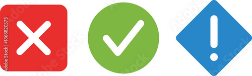 Red cross green checkmark blue exclamation mark symbols rejection