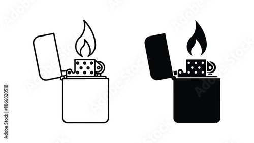 Two lighters with flames - SVG and PNG icons - Vector Icons and Stickers - PNG, SVG, EPS - Glyph and solid icon set - Icon vector - Flat Design Icon - line icon set