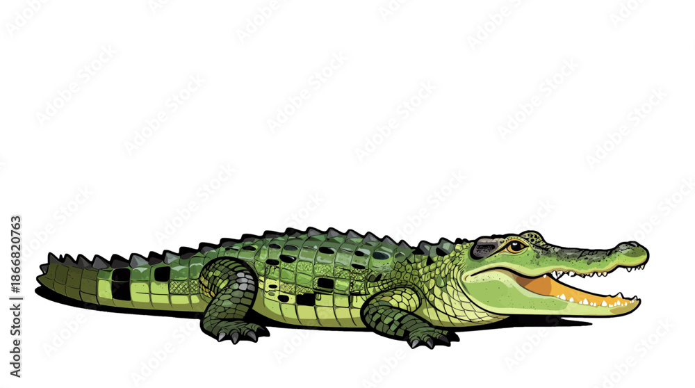 Obraz premium Cartoon of a green crocodile with open mouth