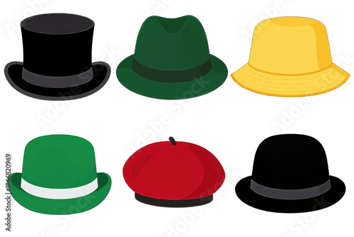 Colorful Collection of Stylish Hats Isolated