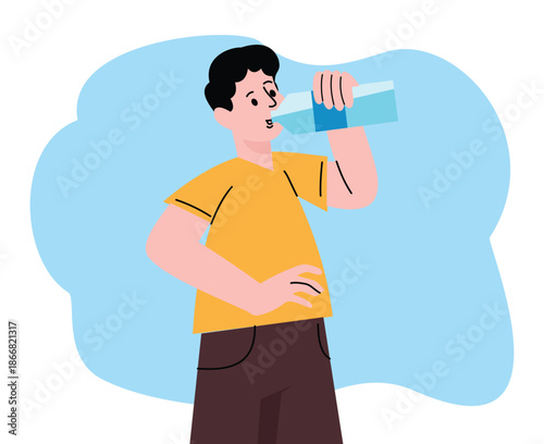Basic RGBCartoon illustration people drink. Man thirsty drink water bottle cartoon. Man drinking clean water from plastic bottle. man quenching thirst with drinking water