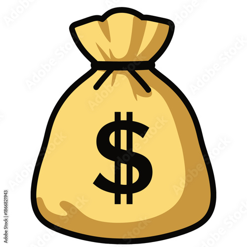 Golden money bag with black dollar sign